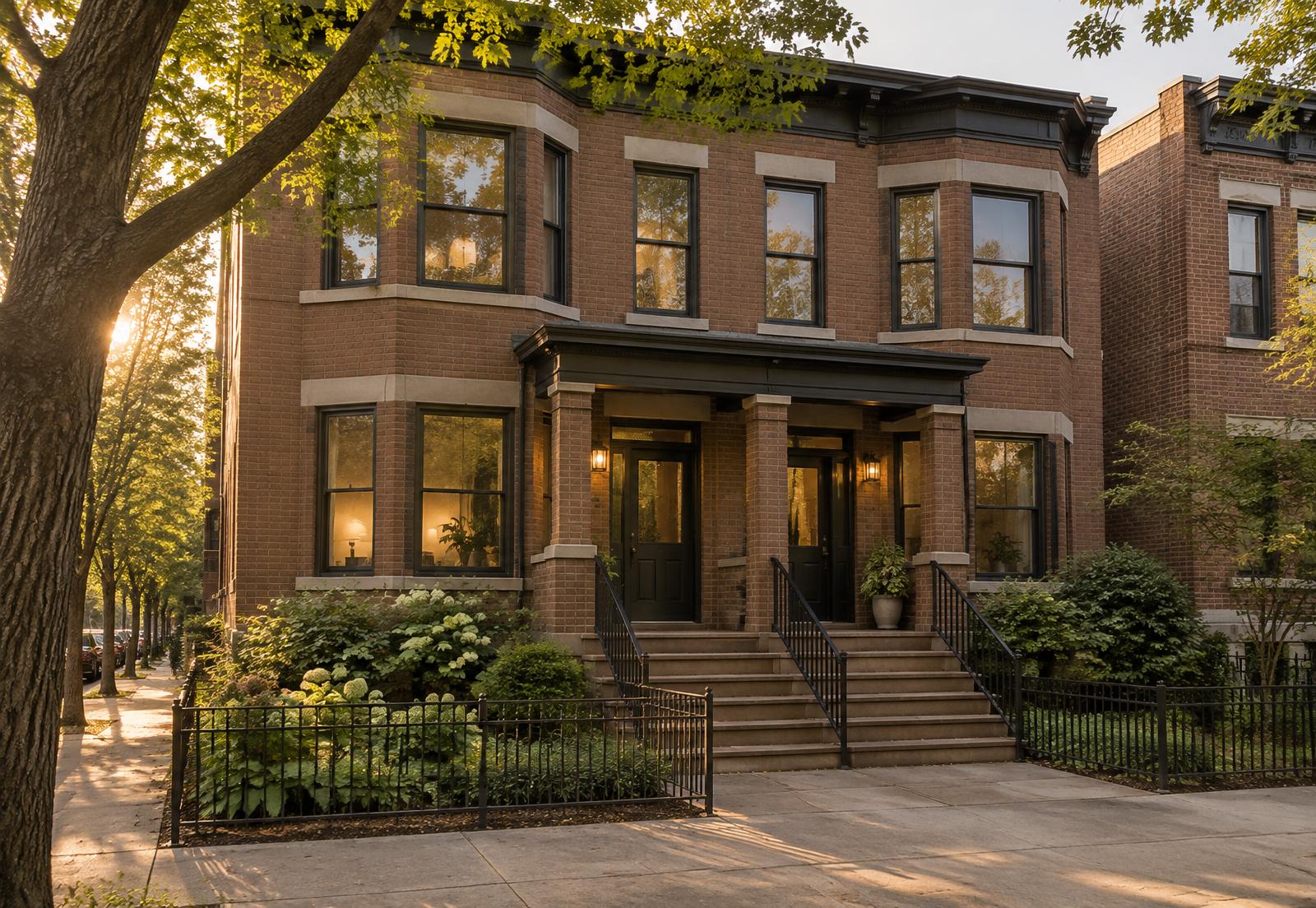 Brick home on a quiet tree-lined street